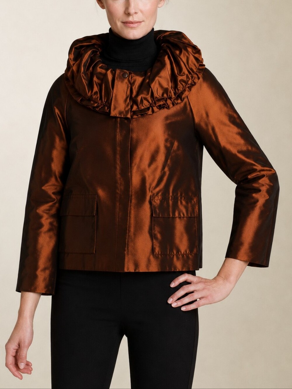 St John Metallic Bronze Jacket Statement Collar A-Line Evening